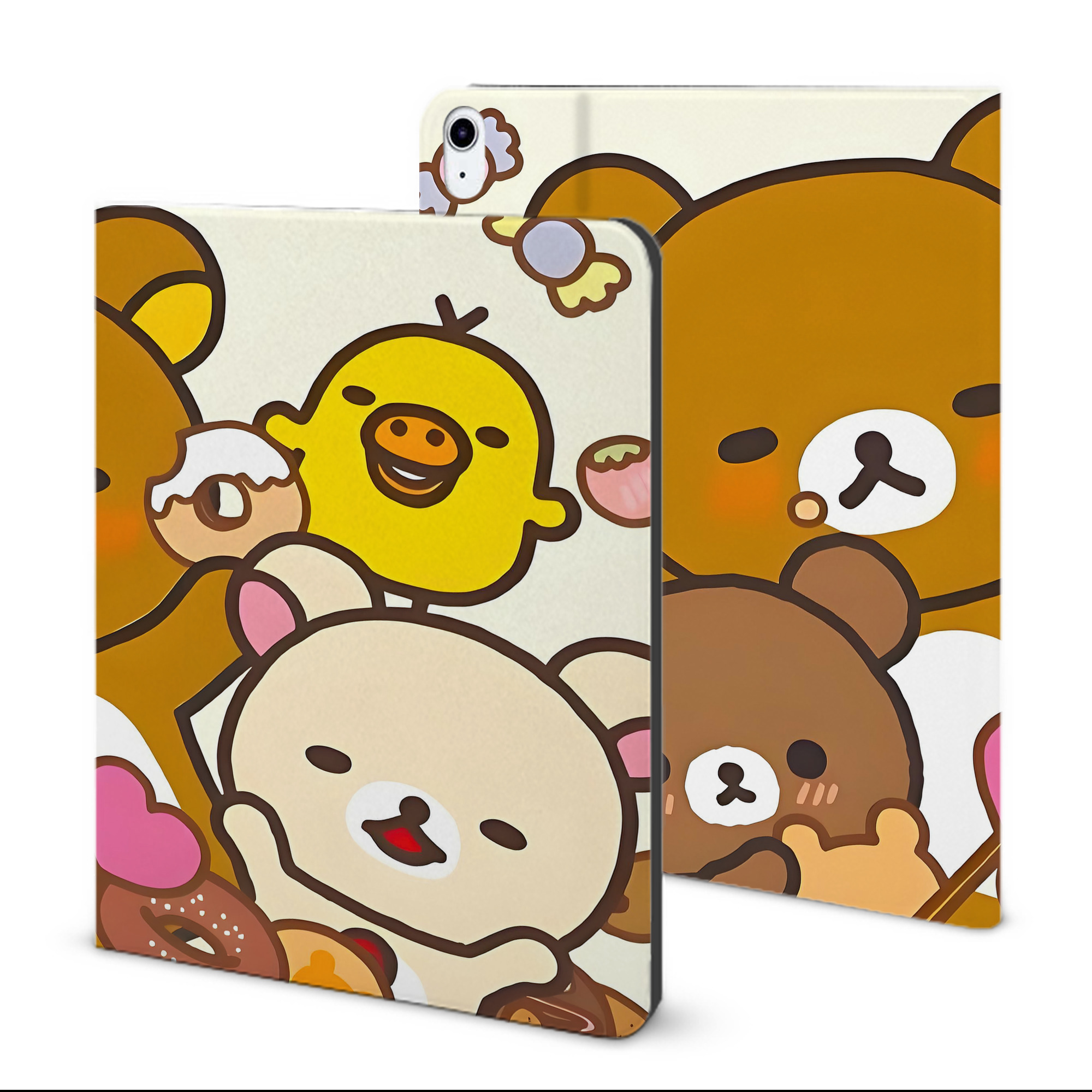 （画像用） リラックマ リラックマ キイロイトリ Rilakkuma Korilakkuma Kiiroitori IPad ケース ブック型 PUレザー TPU 耐衝撃 軽量 薄型 ペン収納なし 全面保護 IPad 各モデル対応
